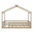 thumbnail image 4 of Twin Size House Bed Frame with Fence for Kids, Wooden Floor Bed with Doorless Design, Decorative Canopy Bed Top, for Teens, Girls, Boys, Natural, 4 of 9