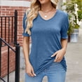 thumbnail image 2 of Tunic Tops to Wear with Leggings Solid Color Soft Lightweight Summer Shirts V Neck Short Sleeve Casual Work Blouses, 2 of 5