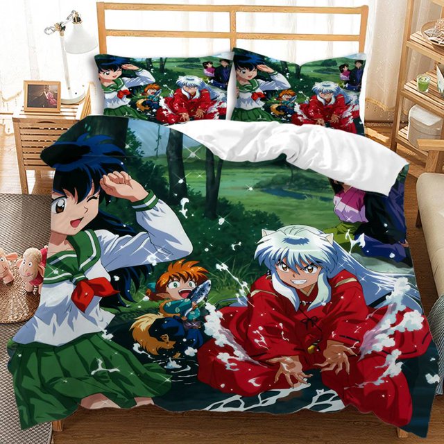 Ouba Inuyasha-Juego De Fundas De Edredón (2 En 1 , Tamaño Individual , Dormitorio , Cómodo , Lavable , Funda De Almohada Kagome Sesshoumaru)