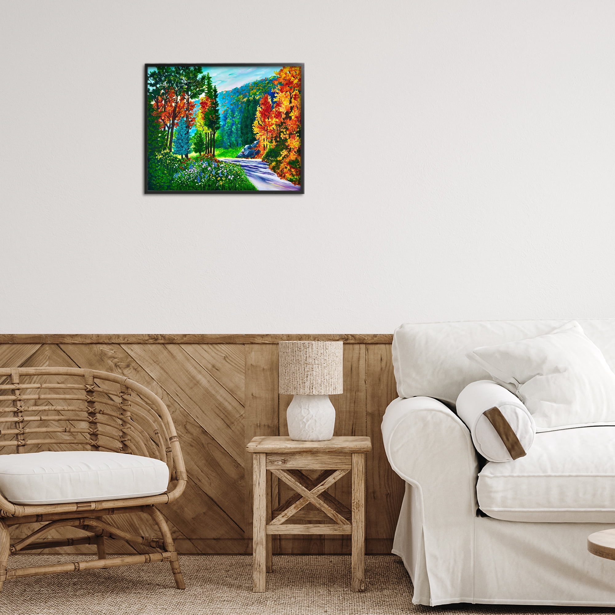 Stupell Industries Sunlit Autumn Woodland Pathway Black Framed Giclee Art, design by Lee Ann Zirbes