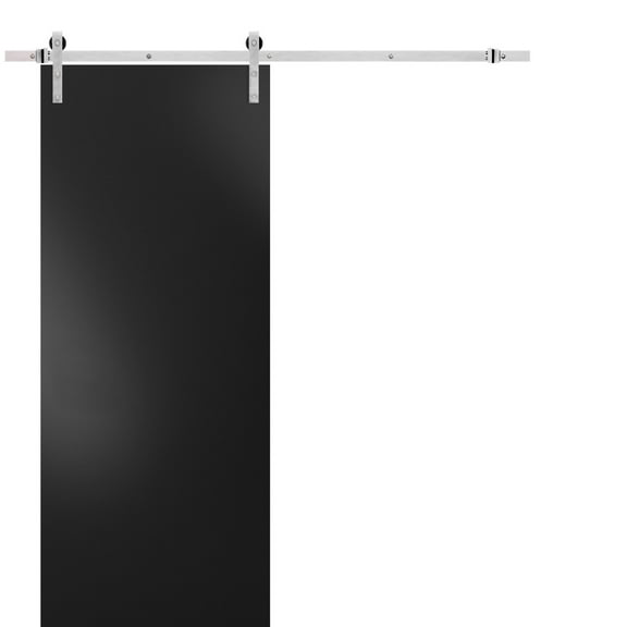 Sturdy Barn Door with Hardware | Planum 0010 Black Matte | 6.6FT Rail Hangers Heavy Set | Modern Solid Panel Interior Doors -36" x 96"-Silver Rail