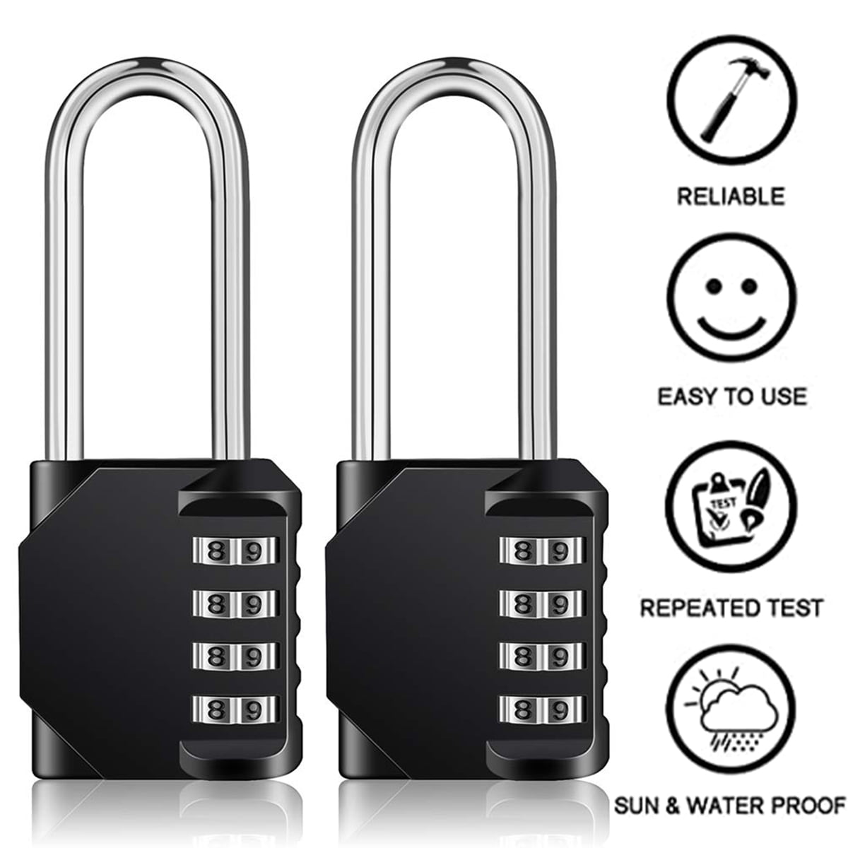 4 Digit Long Shackle Combination Padlock for Gate Shed and Sports Lockers Combination Lock Outdoor Padlock Black,2Pcs Trailers 