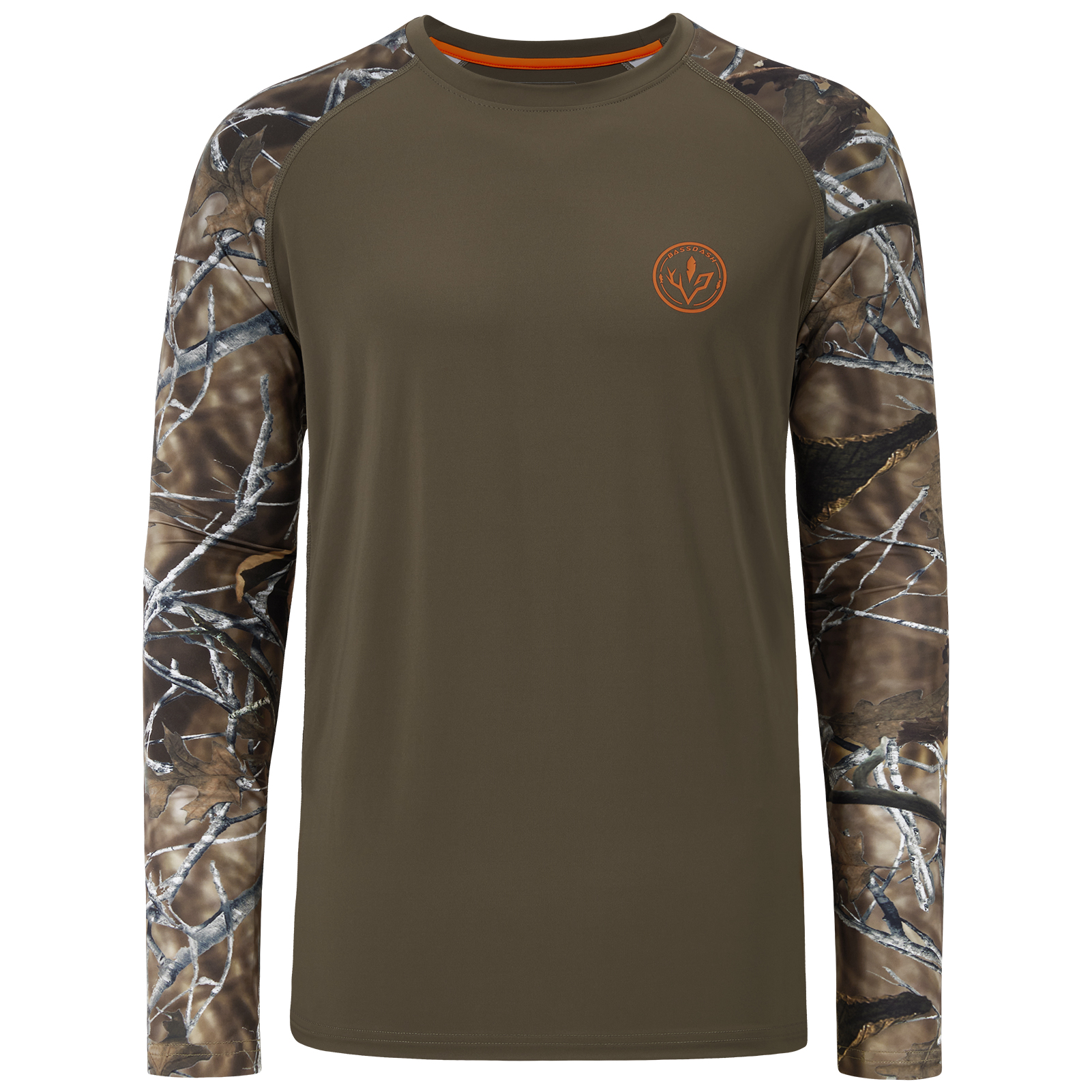 BASSDASH Men’s Lightweight Camo Hunting Shirt UPF 50+ Sun Protection Long Sleeve Hiking Fishing Performance Tee Mesh Panels