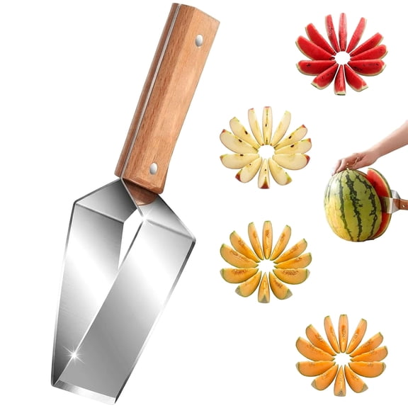 Stainless Steel Watermelon Slicer, Triangle Watermelon Cutter with Wooden Handle for Watermelon Cantaloupe Honeydew Apples