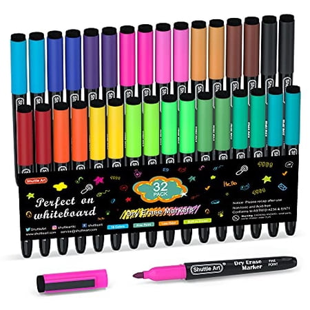 Dry Erase Markers, Shuttle Art 32 Pack 16 Colors Magnetic Whiteboard