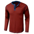 thumbnail image 2 of SWSMCLT Men's Long Sleeve Henley Shirt Vintage Casual Fashion Blouse Soft Top Button Waffle Knit Slim Fit Fall Spring Burgundy Medium, 2 of 5