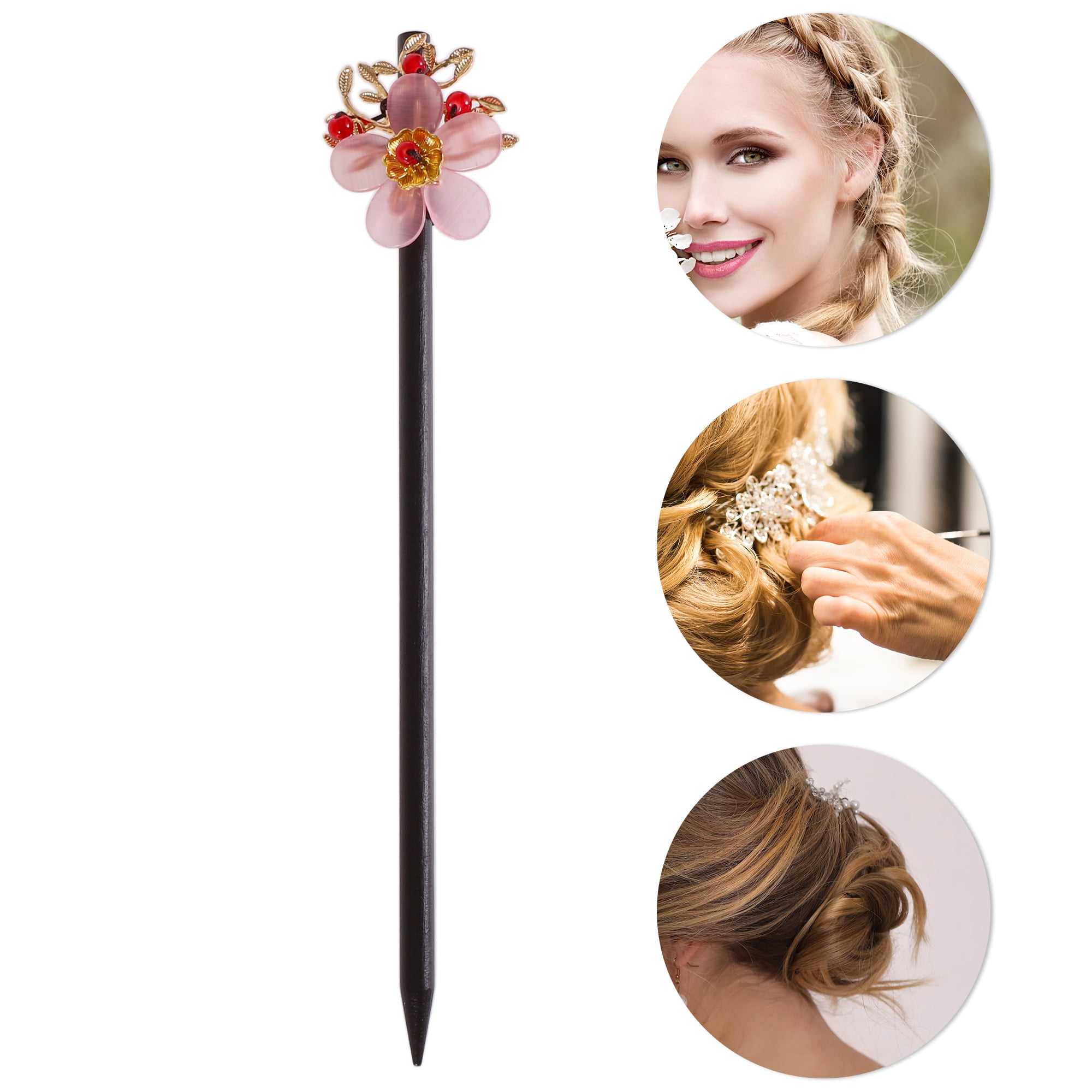 Unique Bargains Hair Stick Pin for Women 1Pc Black, Pink [Flower]