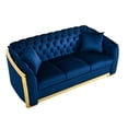 thumbnail image 6 of Velvet Chesterfield Sofa, 3-seat Couch with Gold Legs, Luxury Sofa Couch with Padded Cushion and Lumbar Pillow, 84 Inch Sofa or Living Room, Bedroom, Apartment and Small Space, Navy Blue, 6 of 9