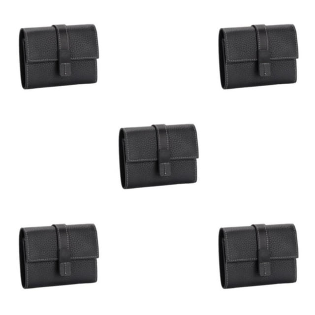 pitrice Leather Women Purse Rectangular Trifold for Zipper Hasp Stylish Card Holder Photo Folder Wallet Notecase Birthday Gift Black 5Set