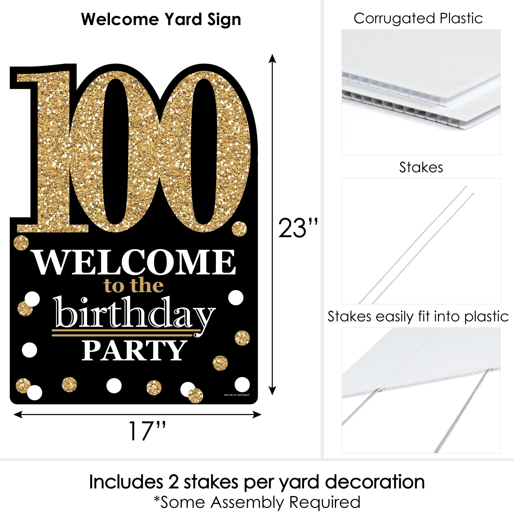 Big Dot of Happiness Adult 100th Birthday - Gold - Party Decorations - Birthday Party Welcome Yard Sign