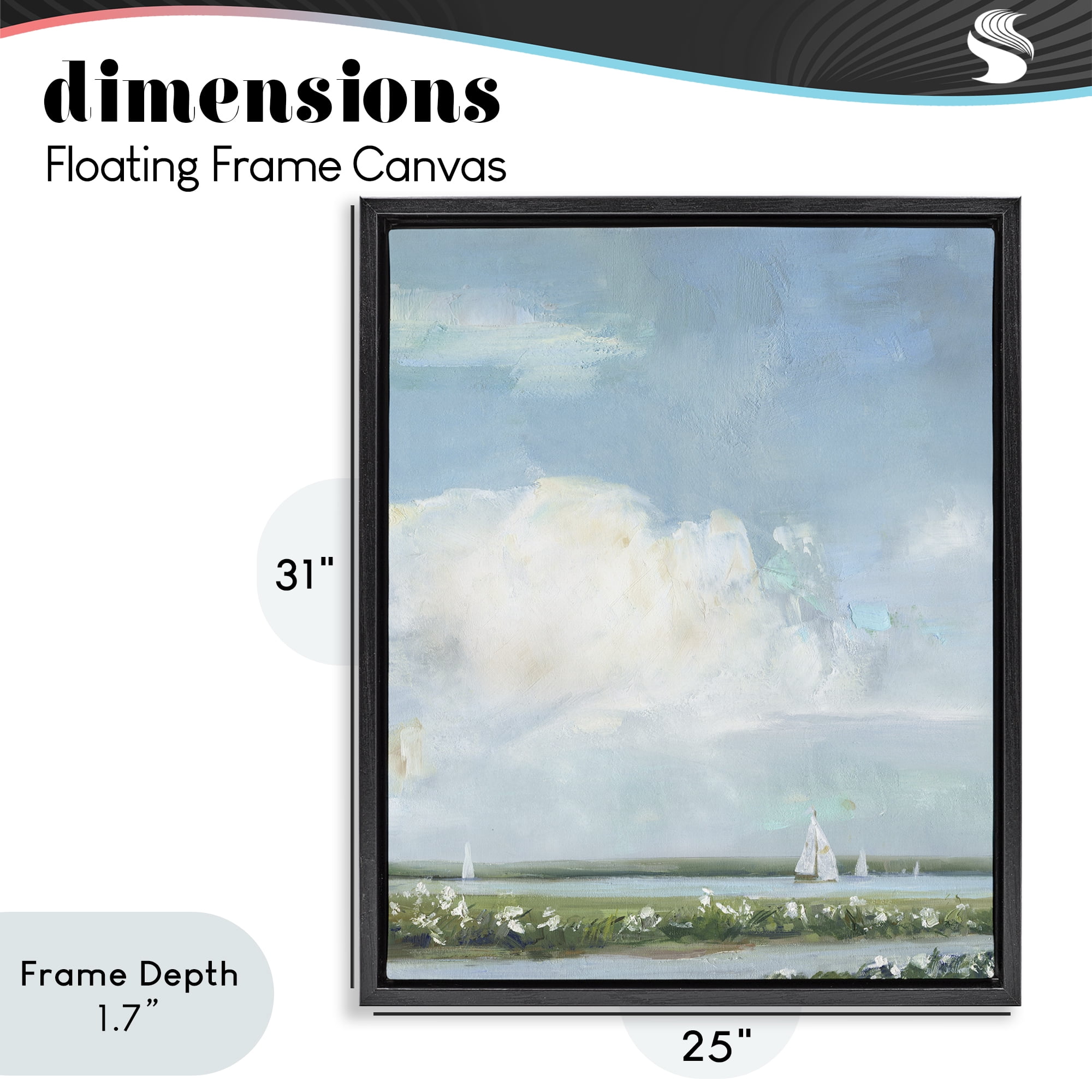 Stupell Industries Seaside Sailing Along Meadow Black Framed Floater Canvas Wall Art, design by Sally Swatland
