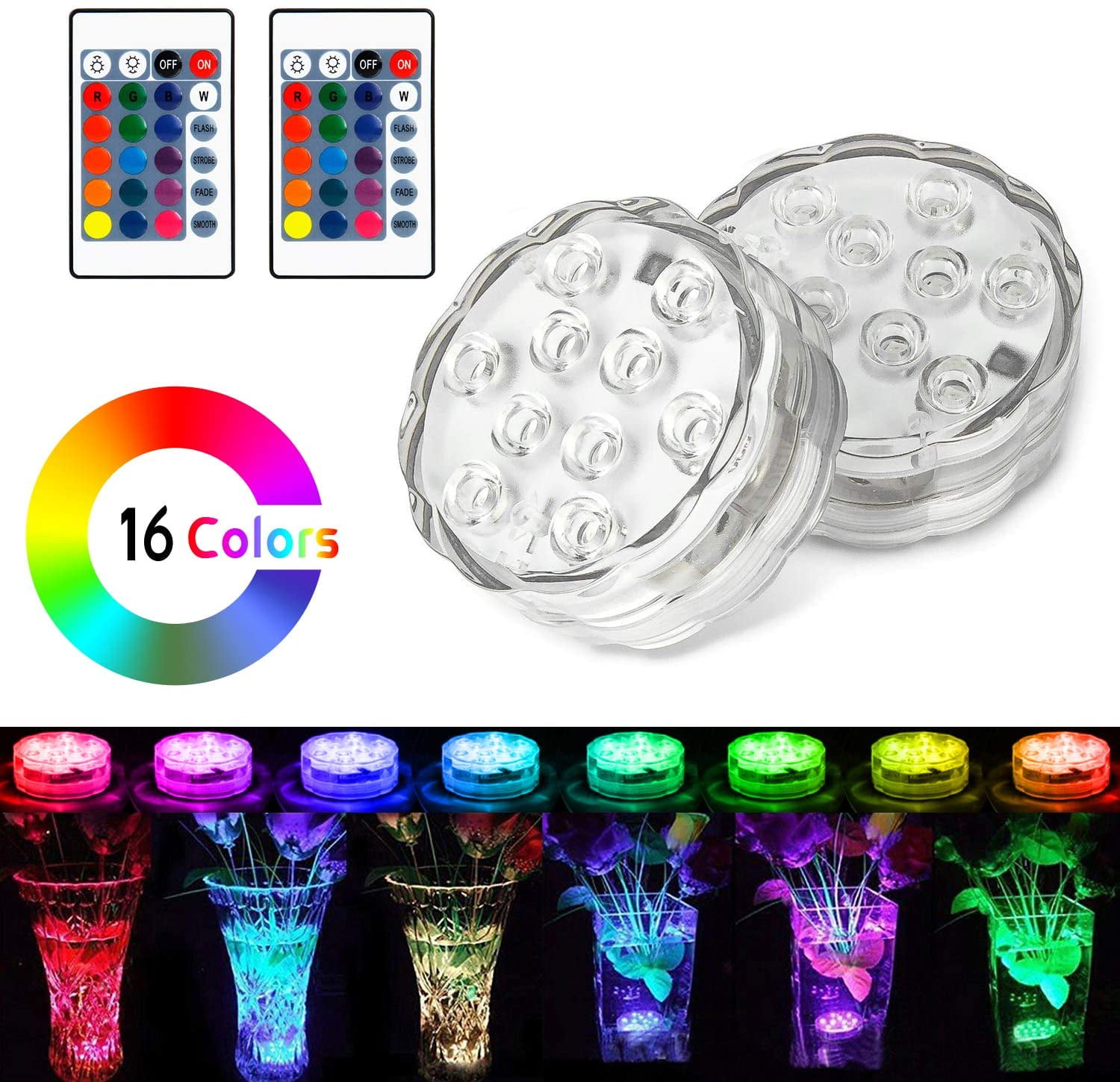 Submersible LED Lights with Remote, Waterproof Bathtub Lights Battery