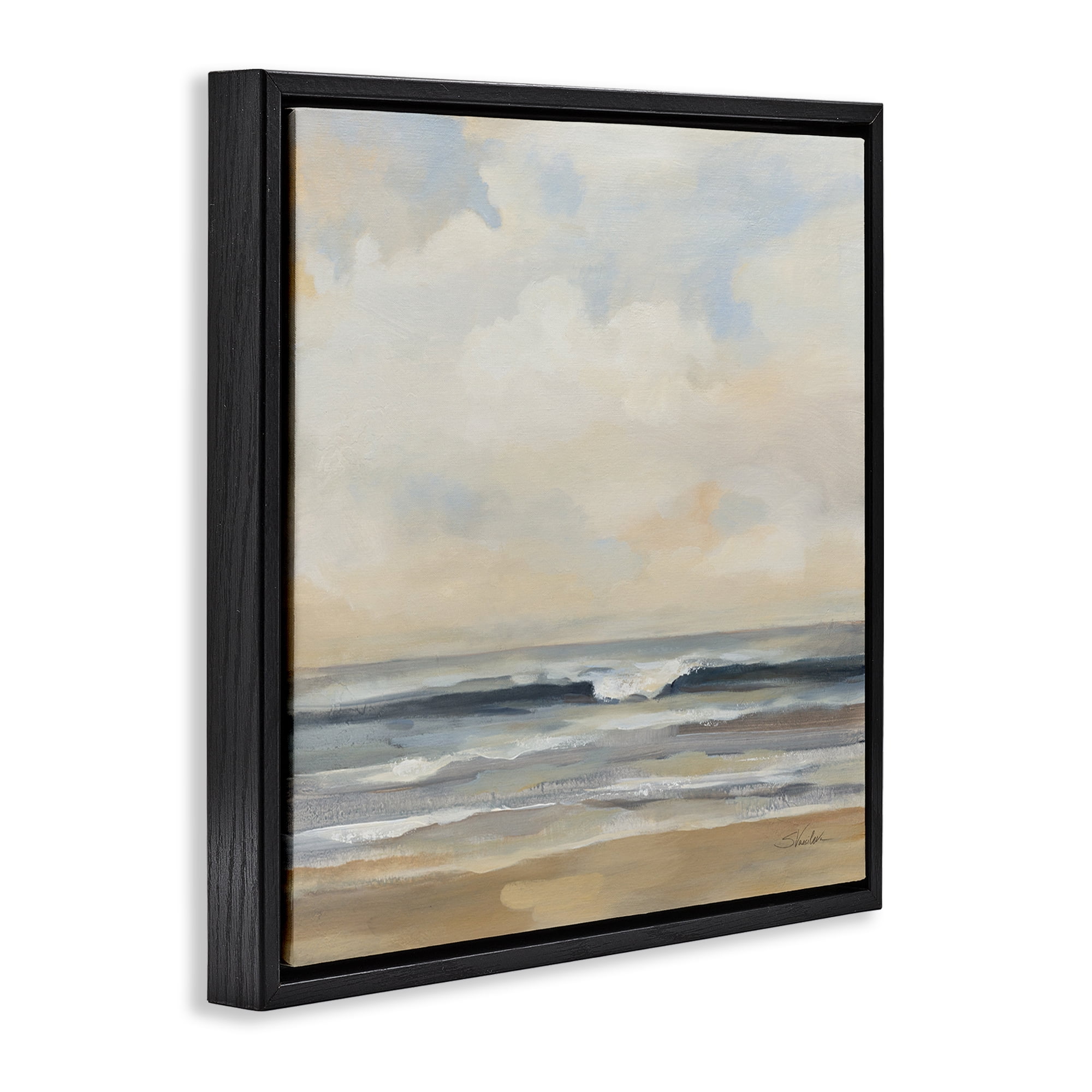 Stupell Industries Misty Haze Shoreline Nautical & Beach Painting Black Floater Framed Canvas Art Print Wall Art, 18 x 18