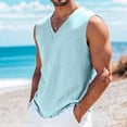 thumbnail image 2 of Men's Casual Solid Color Vintage Worn Tank Top, V-Neck Breathable Cotton Blend Muscle Tee, Distressed Beach Vacation Gym Sleeveless Shirt | TOPLIU,Light Blue S, 2 of 8