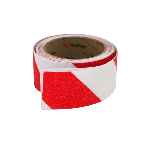FindTape AST-35 Premium Anti-Slip Non-Skid Tape [Hazard Stripe, 60 grit]: 2 in. x 10 ft. (White and Red Stripes)