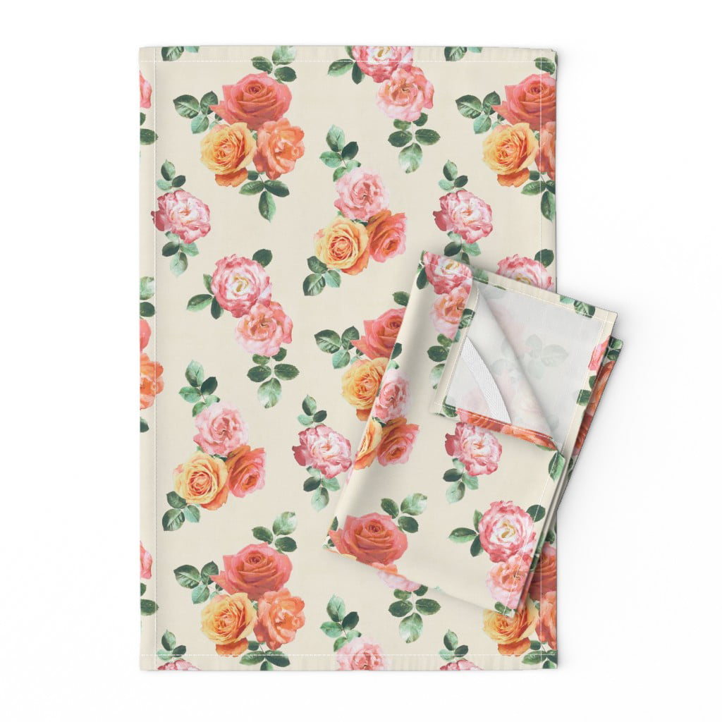 Floral Blush Vintage Nursery Peony Linen Cotton Tea Towels by Roostery Set of 2 