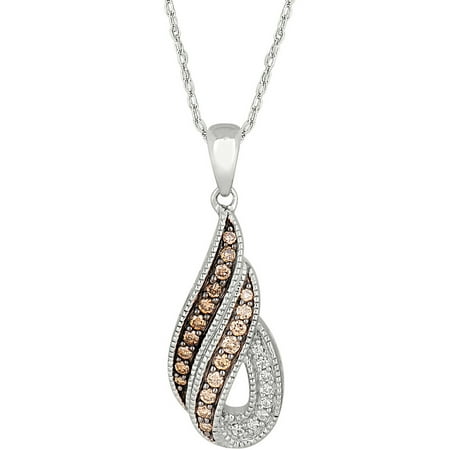 1/3 Carat T.W. Champagne and White Diamond 10kt White Gold Teardrop Pendant