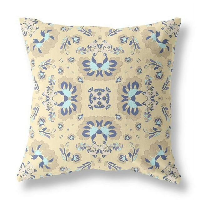 Divine Fleurs Faux Daim Tissu Jeter Oreiller en Jaune 16x16