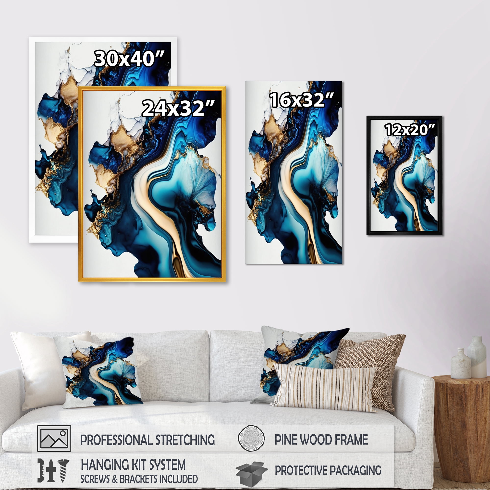 Designart Abstract Marble Geode Blue II Canvas Wall Art