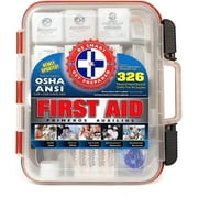 First Aid Kit Hard Red Case 326 Pieces Exceeds OSHA and ANSI Guidelines 100 People - Office, Home, Car, School, Emergency, Survival, Camping, Hunting, and Sports