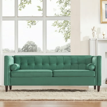 78" Mid Century Modern Sofa with Button Tufted Seat，Velvet Couch Sofa for Living Room, Bedroom, Home Office, Apartment - Green