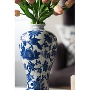A&B Home 13'' Blue White Porcelain Jar Flower Planter Pot Home Decor Vase Hand Painted Floral Print Tall Vase Asian Decorations