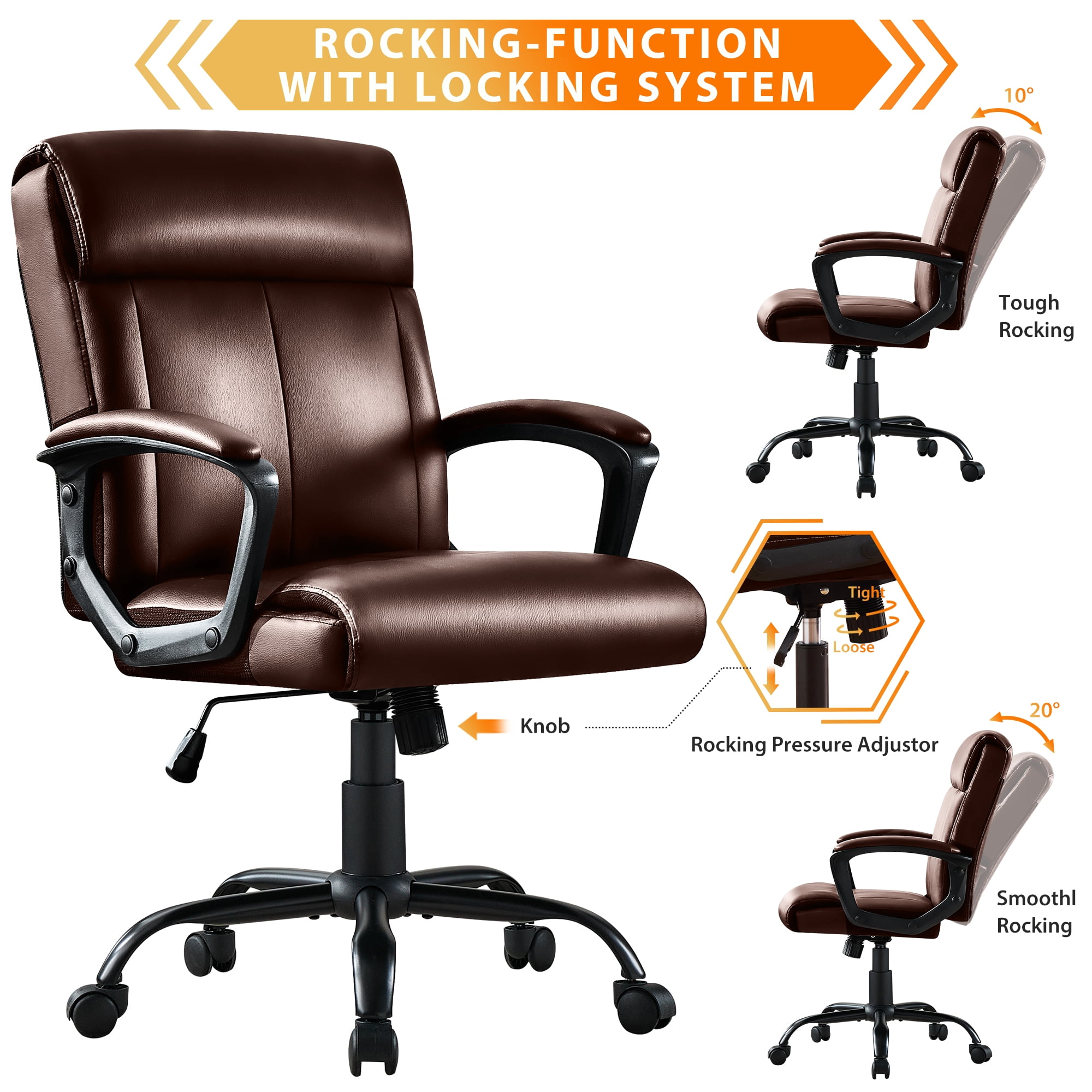JONPONY Big and Tall Office Chair 300LBS Wide Seat Ergonomic Computer Desk Chair High Back Executive Leather Chair Adjustable Task Chair Lumbar Back Support 8 Hours Heavy Duty Design,Brown