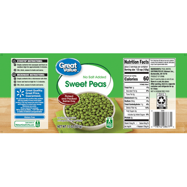 Great Value No Salt Added Green Peas, 15 oz