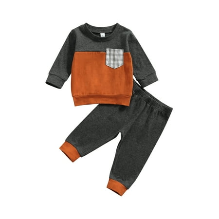 

Sunisery Kids Baby Boys Color Block Long Sleeve Sweatshirt Pants Casual Tracksuit Gray 12-18 Months