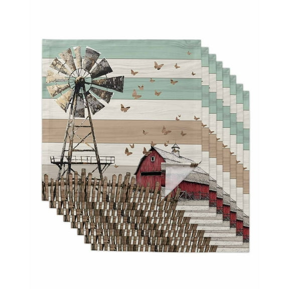 nqOlkjepod Country Farm Cloth Napkins Set of 8 Reusable Dinner Napkins, Vintage Farmhouse House Wooden Grain Cocktail Napkin Washable Table Napkins for Wedding/Holiday Party/Baby Shower 20"x20"