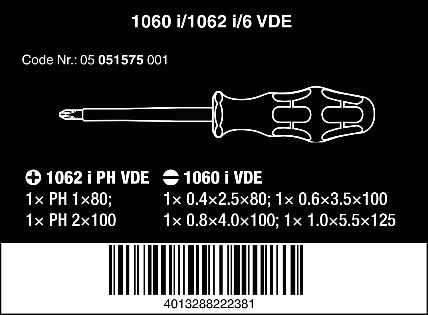 Wera 051575 Kraftform VDE Slotted/Phillips Screwdriver Set, 6 Pieces