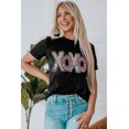 thumbnail image 3 of ABPHQTO Camiseta negra con estampado de letras de leopardo XOXO para mujer, 3 of 5