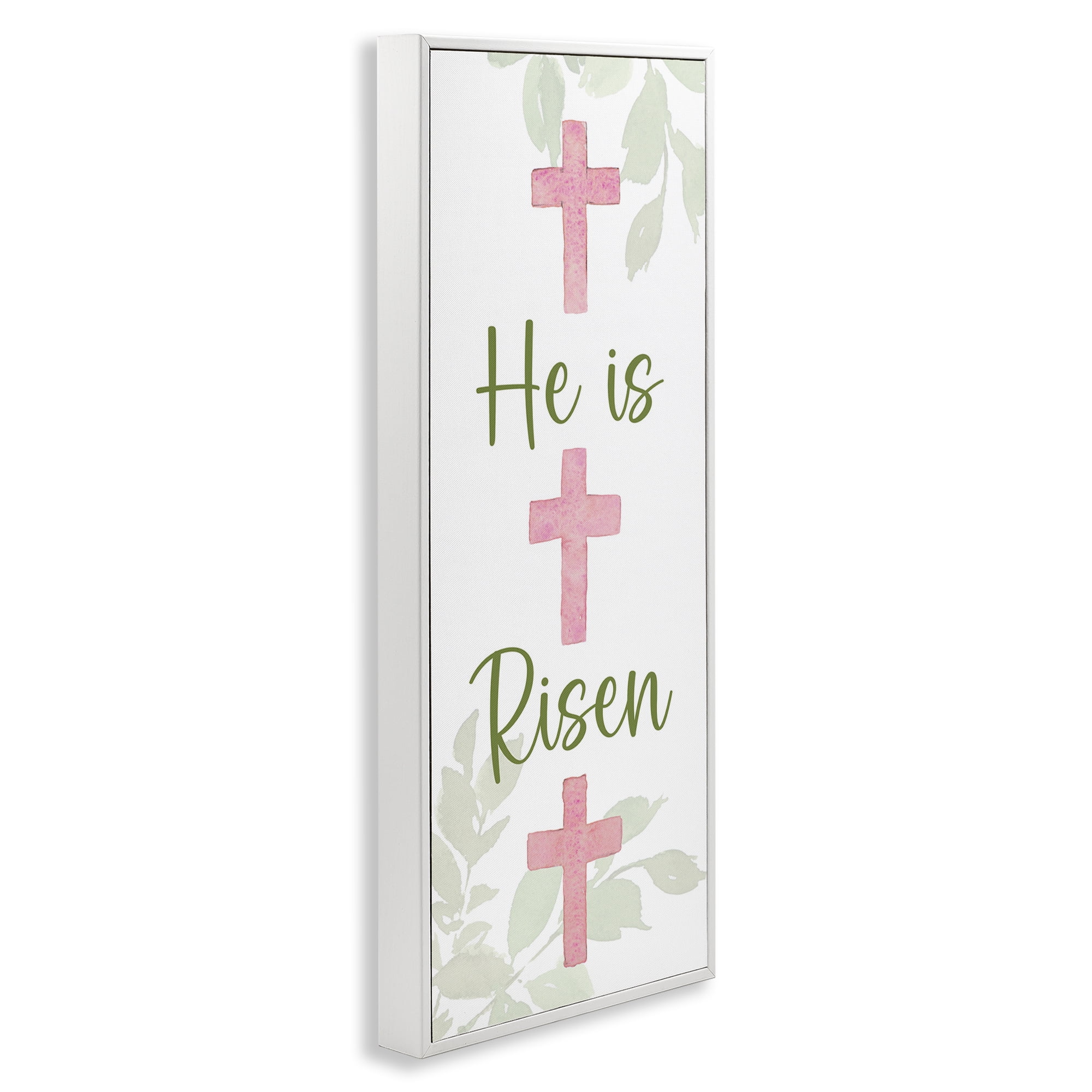 Stupell Industries He Is Risen Proverb Religious Painting White Framed Art Print Wall Art, 13 x 30