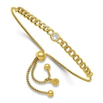 Sterling Silver Gold-Tone Polished CZ Bolo Bracelet