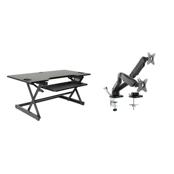 Rocelco 46" Height Adj Standing Desk Converter with Dual Monitor Mount Arm