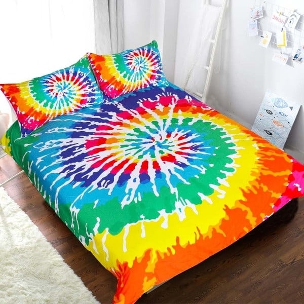 Tie Dye Comforter Cover Set Hippie Spiral Bedding Set Ethnic Boho Duvet