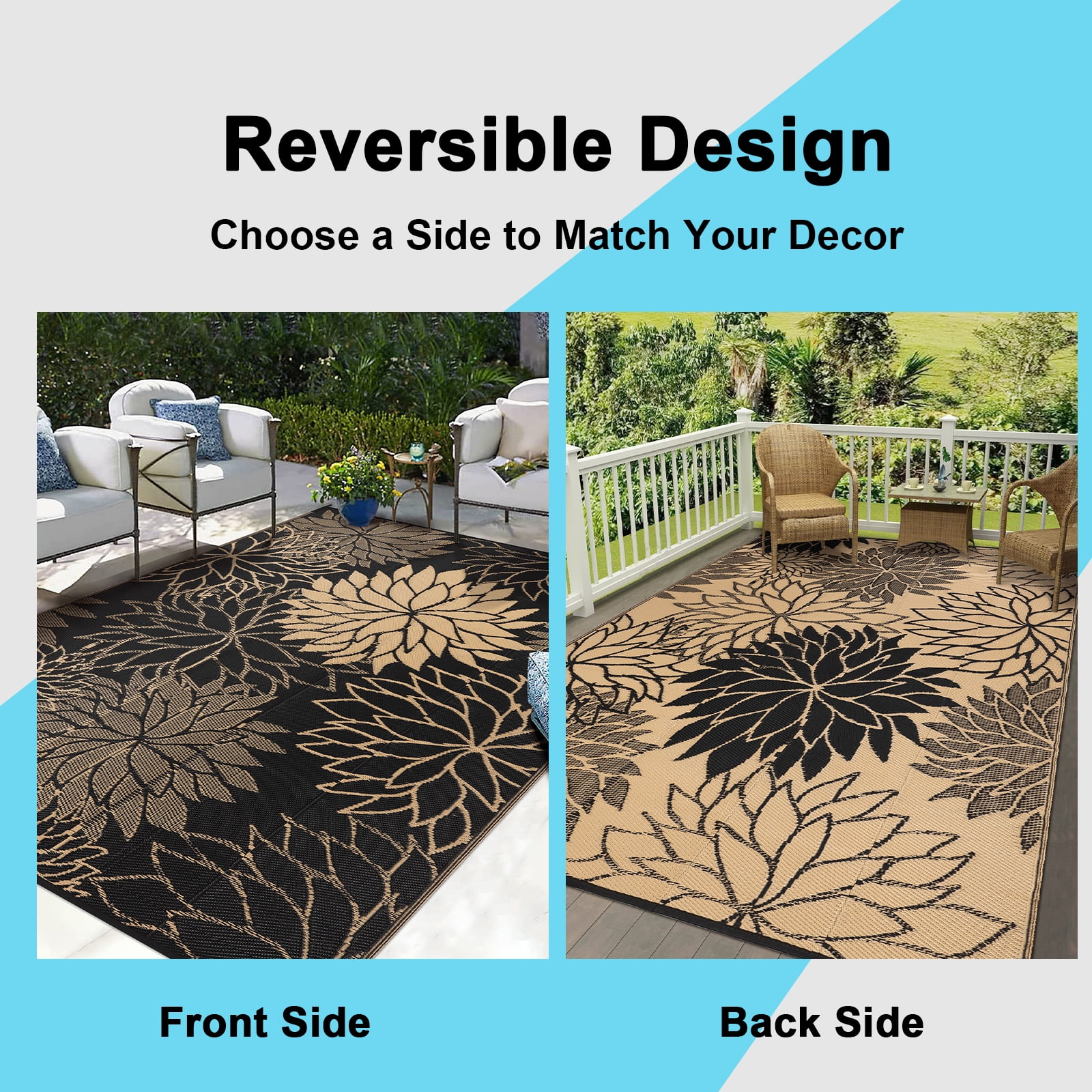 Ileading Outdoor Rugs for Patios 6'x9' Waterproof Patio Mat Plastic Straw Rug Reversible RV Camping Tent Rug Outside Area Rug for RV, Patios,Deck, Beach,Balcony, Camping