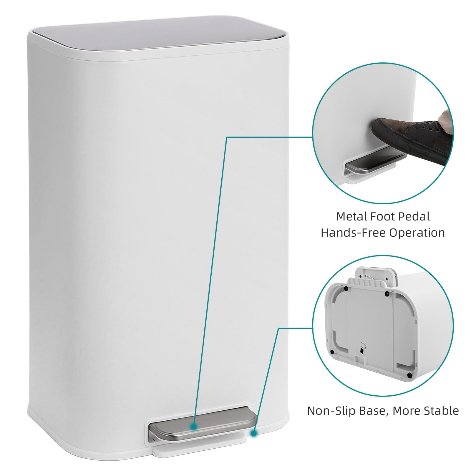 Bathroom Trash Can,3.2 Gallon / 12 Liter Stainless Steel Garbage Can with Lid,Small Rectangular Step Waste Bin with Foot Pedal & Removable Inner Bucket for Kitchen Home Office Bedroom Living Room