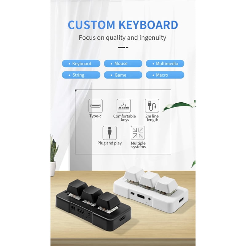 MK321G 3-Key Mini Customized Mechanical Keyboard Blue Switch USB&2.4G Wireless Dual-Mode for OSU Game Multimedia White