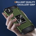 thumbnail image 2 of Sturdy 360 Rotatable Kickstand Back Case for iPhone 15, Luxury Ultra Slim Shockproof Armor Durable Heavy Duty Protective Hard Phone Case Cover for iPhone 15, Olivegreen, 2 of 7