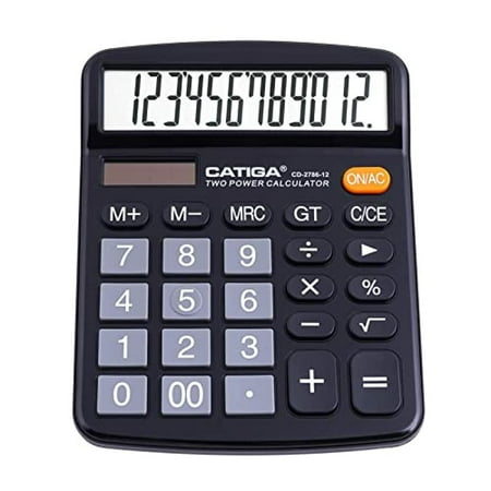 CATIGA CD-2786 12-Digit Home and Office Calculator, Dual Power (Black), CD-2786B