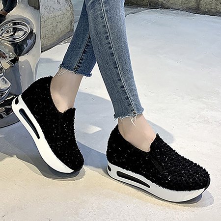 

bvgfsahne Women s Elevated Sequin Cloth Casual Sponge Shoes Sports Slope Heels Sandals