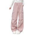 thumbnail image 3 of HVOBTTY Toddler Wide Leg Cargo Pants, Fall Long Pants for Girl, Kids Casual Solid Color Loose Pants Lightweight Athletic Cargo Pants for Teen Girls Pink, 7-8 Years, 3 of 5