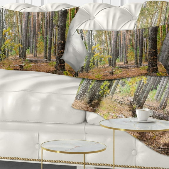 Designart Green Fall Forest with Thick Woods - Modern Forest Throw Pillow - 12x20