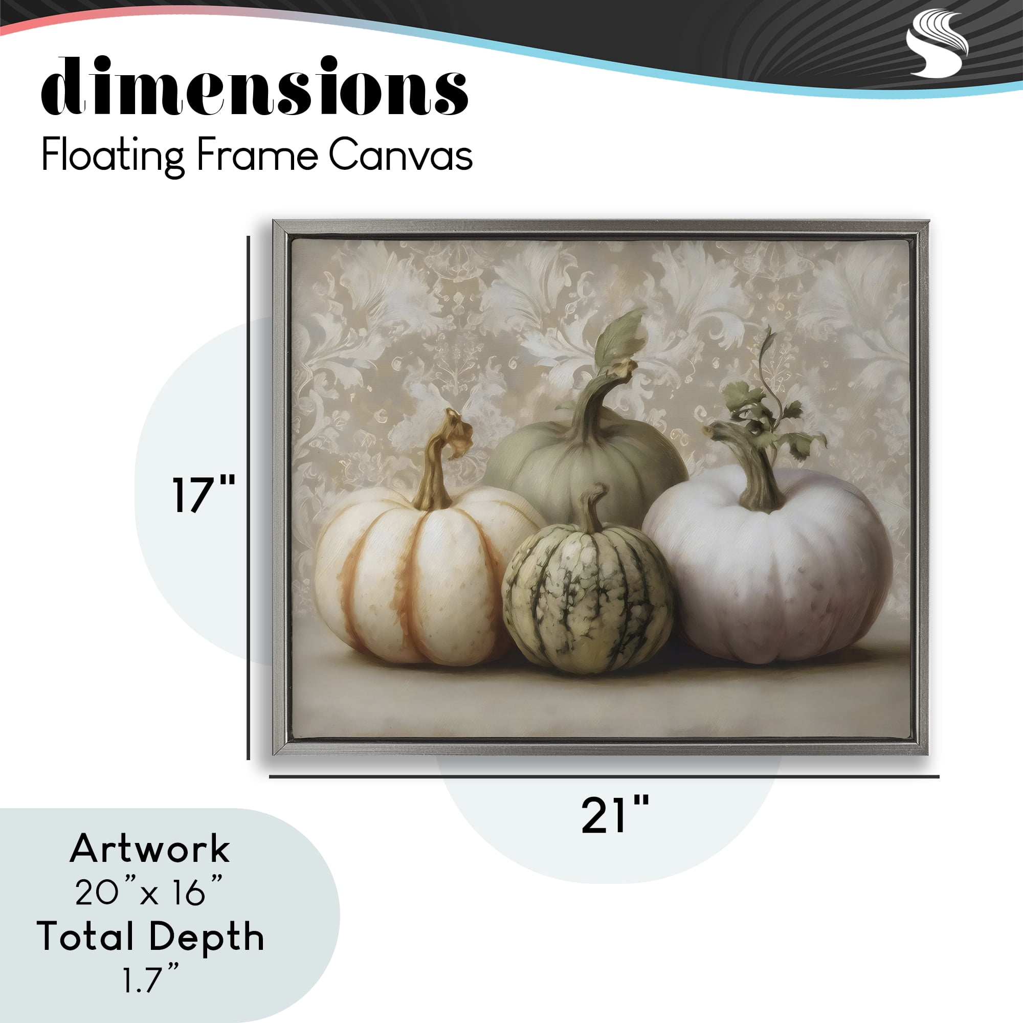 Stupell Industries Pastel Gourds on Vintage Pattern Gray Framed Floater Canvas Wall Art, design by Arlington Prints