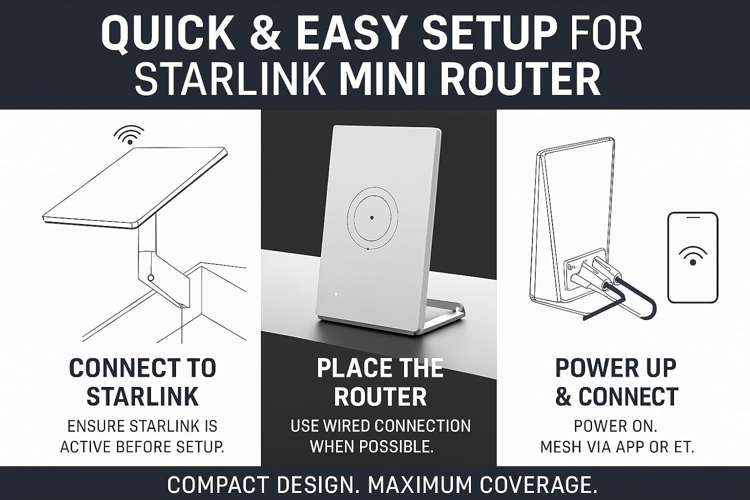 Router Mini Compatible with Star-Link Gen 2, Gen 3, V4, Mini Systems | Mesh-Ready, Dual-Band | Supports 128+ Devices