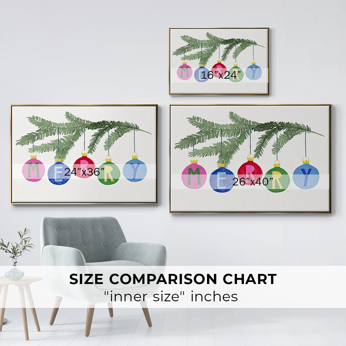 Colorful Christmas Collection A - Framed Gallery Wrapped Holiday Canvas - 27 x 41 - Gold Frame