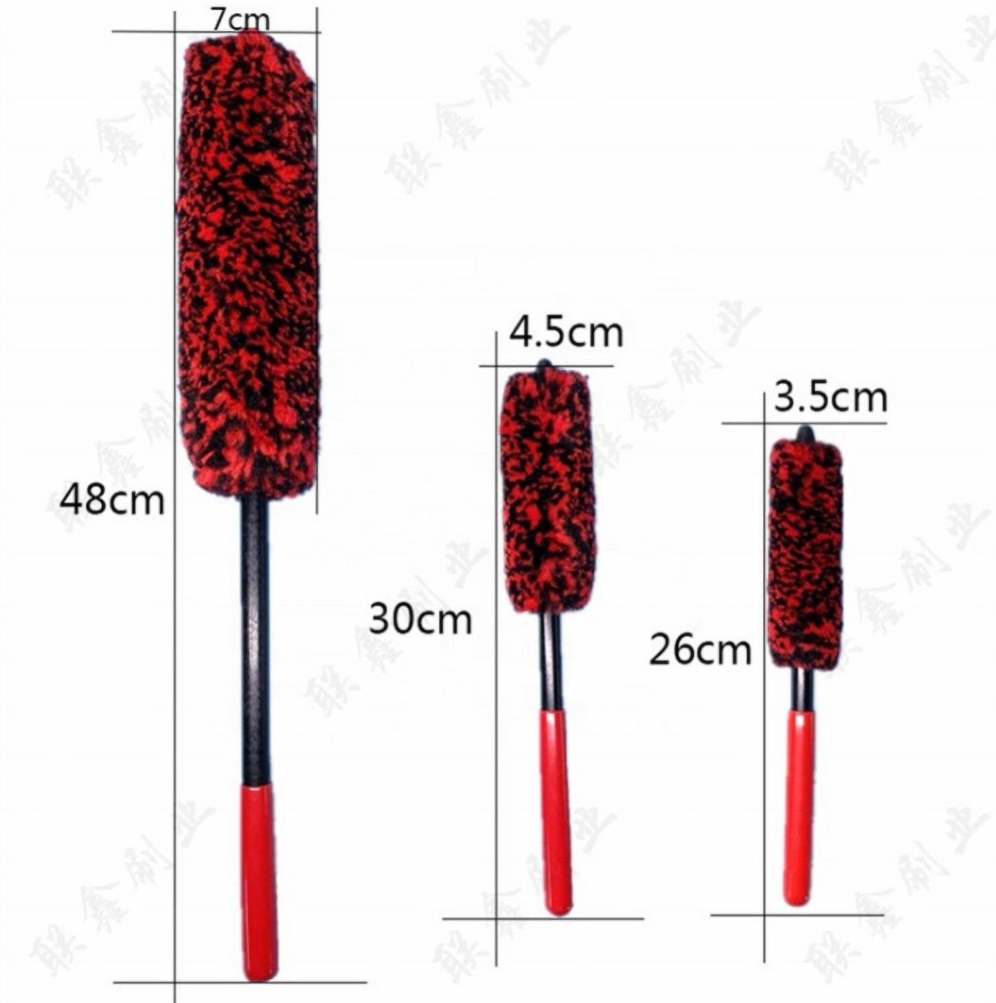 Car Rim Cleaning Wooly Tool Set Wheel Woolies Detailing Brush Tire  Synthetic Woolie Brush 3-Piece Kit for Car Alloy Wheel, Air Vent, Engine,  Dashboard, Interior, Exterior - Black & red 