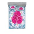thumbnail image 2 of Ambesonne Nature Fitted Sheet & Pillow Sham Set, Graphic Roses and Lilies, Twin, Fuchsia Blue, 2 of 3
