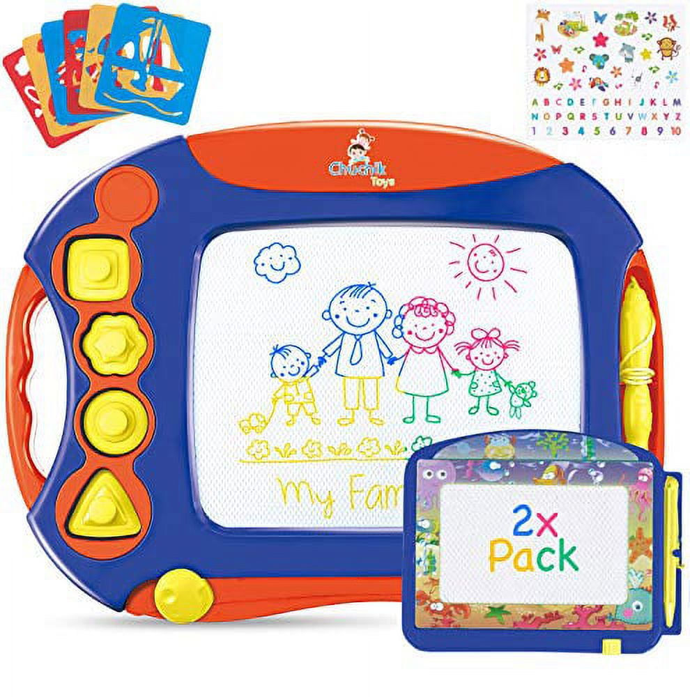 Chuchik Big Magnetic Drawing Board for Toddlers 1-3. 4-Color Large 15.7  Inch Magnetic Drawing Doodle Board Toy Comes with a Travel Size Etch Magnet